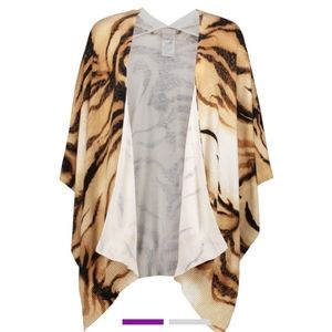 Chico's Beige Tiger Ribbed-Trim Shawl Ladies S/M